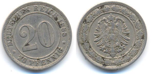 Foto Kaiserreich: Kleinmünzen 20 Pfennig 1888 E