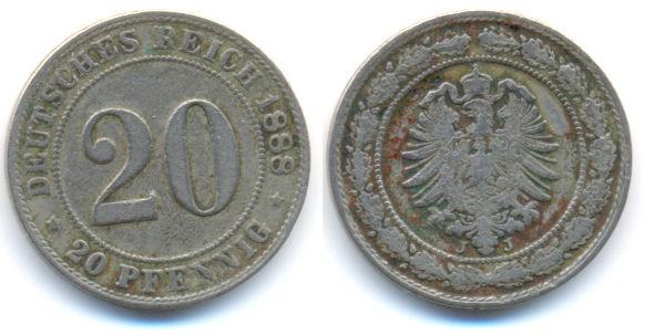Foto Kaiserreich: Kleinmünzen 20 Pfennig 1888 J