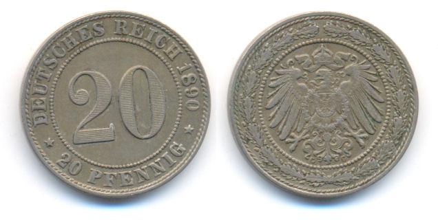 Foto Kaiserreich: Kleinmünzen 20 Pfennig 1890 G