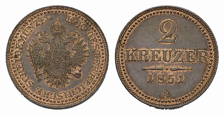 Foto Kaiserreich ÖSterreich Ku -2 Kreuzer 1851, A