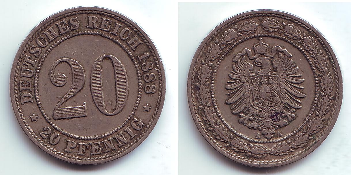 Foto Kaiserreich 20 Pfennig 1888 A