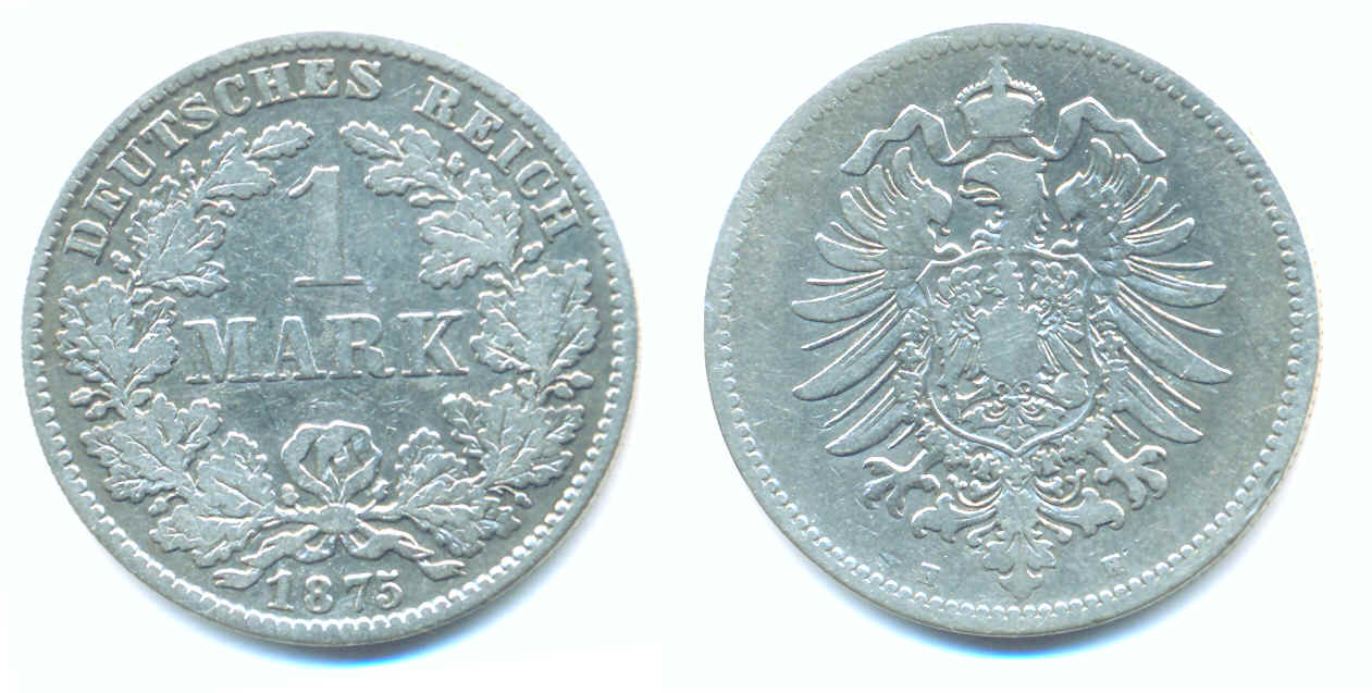 Foto Kaiserreich-KleinmÜNzen: 1 Mark, kleiner, 1875 H,