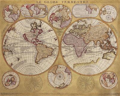 Foto Lámina Antique Map, Globe Terrestre, 1690 de Vincenzo Coronelli, 41x51 in.