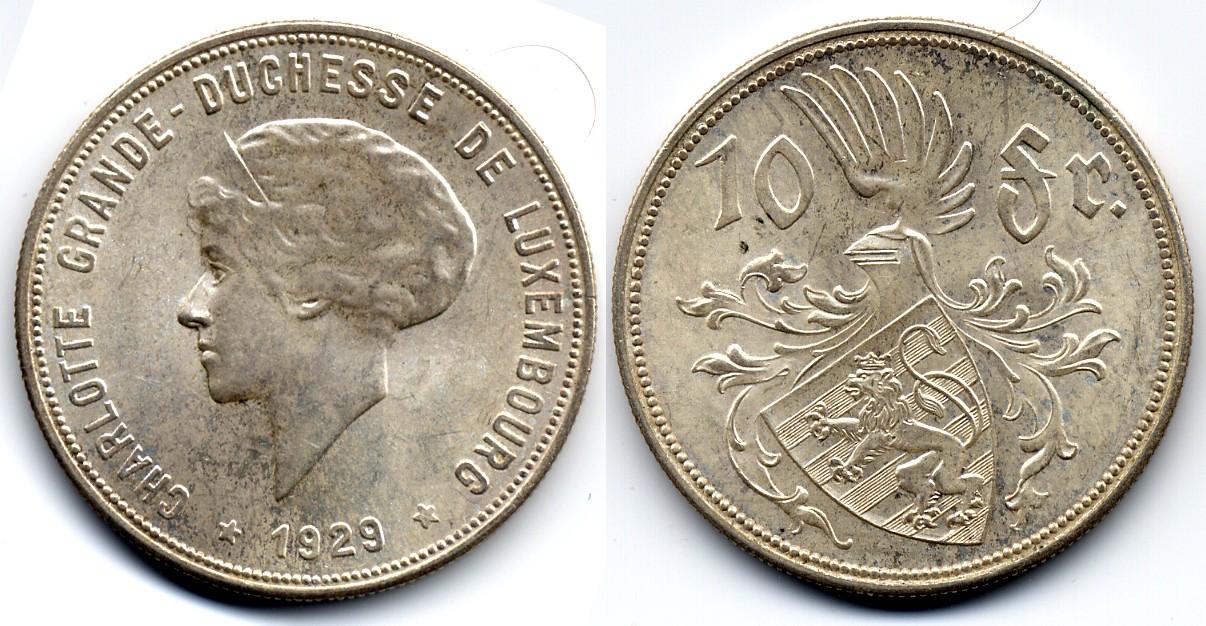 Foto Luxembourg / Luxemburg / Letzburg 10 Francs 1929