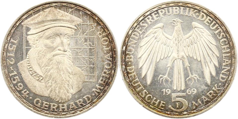 Foto Münzen der Bundesrepublik Deutschland 5 Mark 1969 F