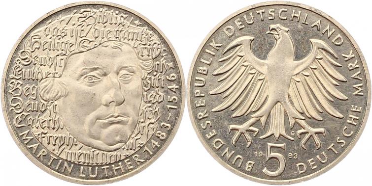 Foto Münzen der Bundesrepublik Deutschland 5 Mark 1983 G