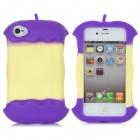 Foto Manzana Estilo protectora de silicona de nuevo caso w / Cable Winder para iPhone 4 / 4S - Púrpura + Luz amarilla