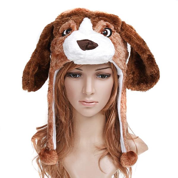 Foto Multifunctional Cartoon Animal Dog Plush Warm Cap Hat Earmuff Scarf Br
