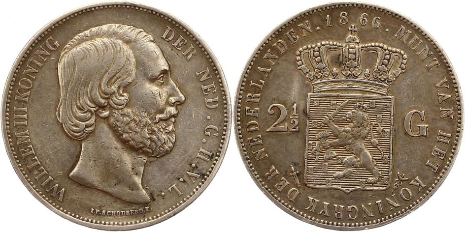 Foto Niederlande-Königreich 2 1/2 Gulden 1866