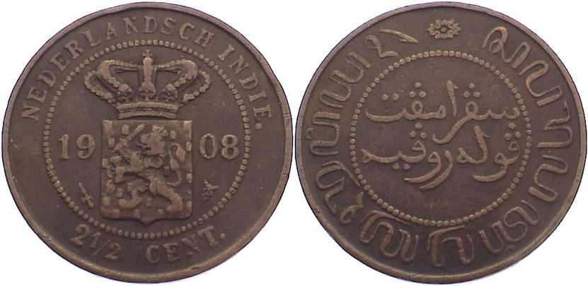 Foto Niederlande-Niederländisch-Ostindien Cu 2 1/2 Cent 1908