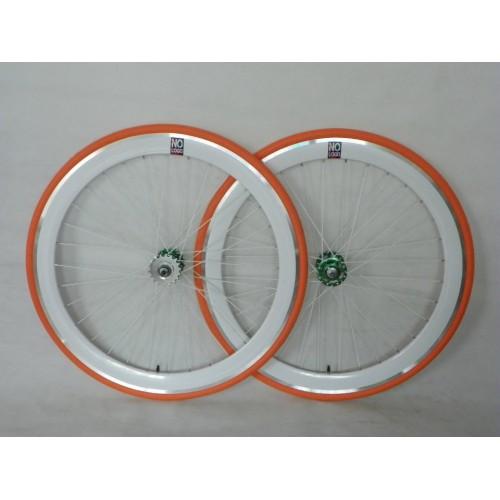 Foto No Logo 50mm 700c White Orange Track/Fixie Deep V Wheelset - Flip Flop Hubs