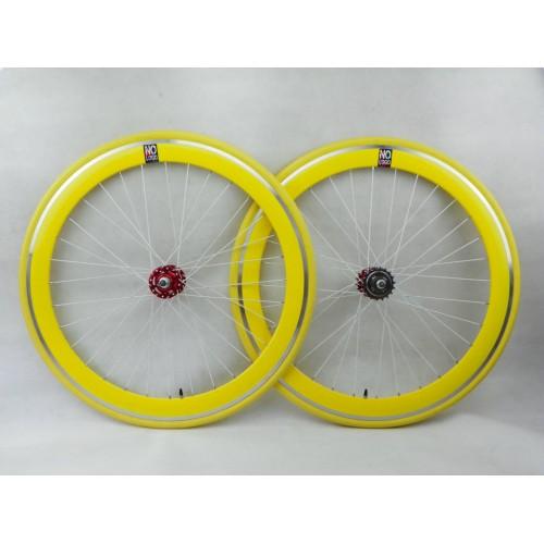 Foto No Logo 50mm 700c Yellow/Red Hubs Track/Fixie Deep V Wheelset - Flip Flop Hubs