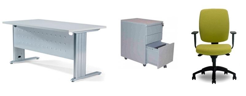 Foto Pack de Oficina: mesa, cajonera y silla de oficina Drop-Plus colores pack mesa haya + cajonera gris + silla azul