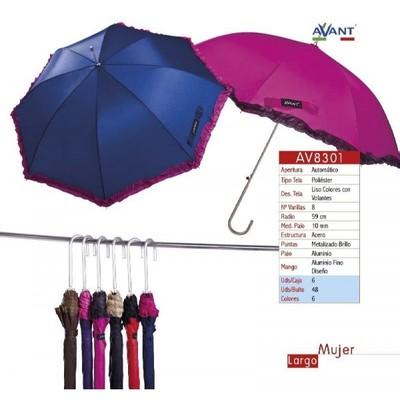 Foto Paraguas De Mujer Largo -automatico-mango De Aluminio-colores Lisos Con Volantes