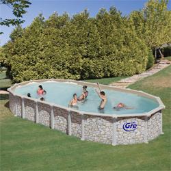 Foto Piscina elevada acero aspecto piedra ovalada mykonos dream pool sin piernas de fuerza, 730 x 375 cm