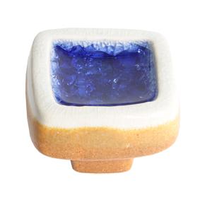 Foto Pomos Tiradores de ceramica con cristal azul fundido artesanal