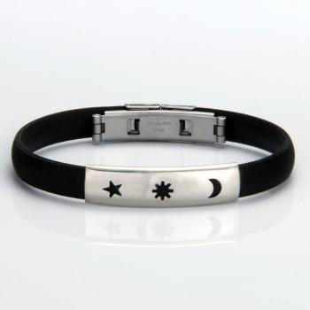 Foto pulsera brazalete acero inoxidable silicona negro luna sol estrella