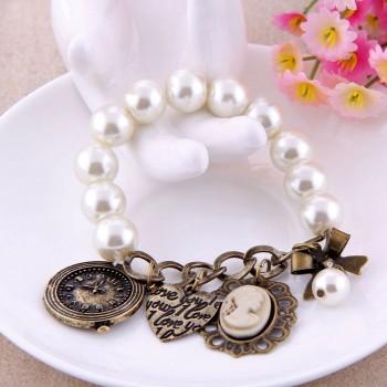 Foto pulsera brazalete metal perla retro bolas abalorios colgante regalo