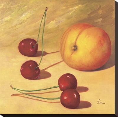 Foto Reproducción en lienzo de la lámina Cherries And A Peach de Roa, 46x46 in.
