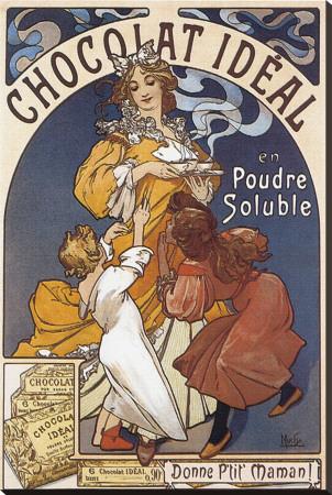 Foto Reproducción en lienzo de la lámina Chocolat Ideal en Poudre Soluble de Alphonse Mucha, 112x74 in.