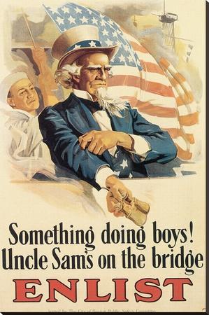 Foto Reproducción en lienzo de la lámina Something Doing Boys! Uncle Sam's On The Bridge, 137x91 in.