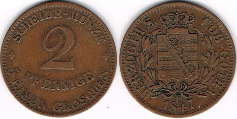 Foto Sachsen-Coburg und Gotha 2 Pfennig 1847