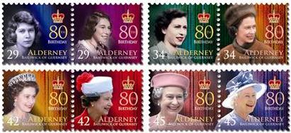 Foto Sello de Alderney 273-280 80 aniversario de Isabel II