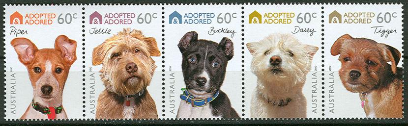 Foto Sello de Australia 3289-3293 Perros adoptados y adorados