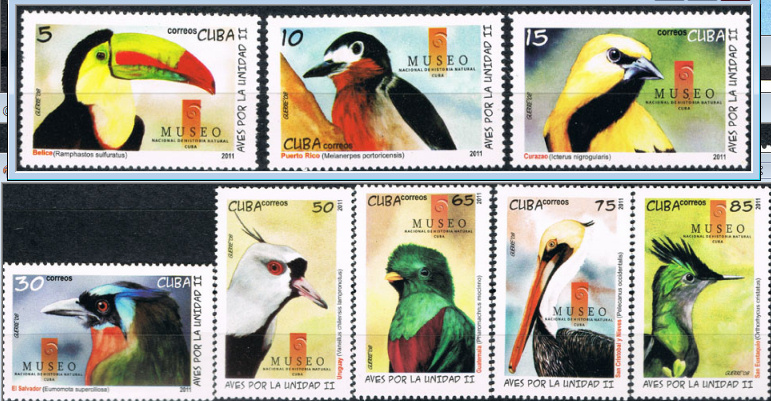Foto Sello de Cuba 4976-4983 Museo Hª. Cuba. Aves por la unidad II