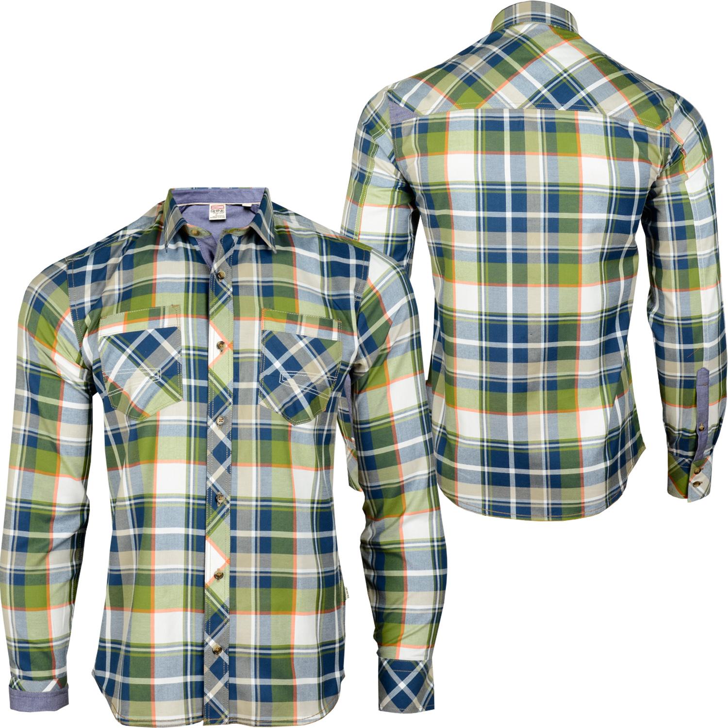 Foto Shine Mens Check Twill Longsleeve Hombres Camisas Verde Multicullor