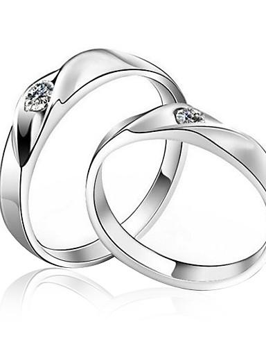 Foto Sterling Silver Elegant Cubic Zirconia Los anillos de pareja