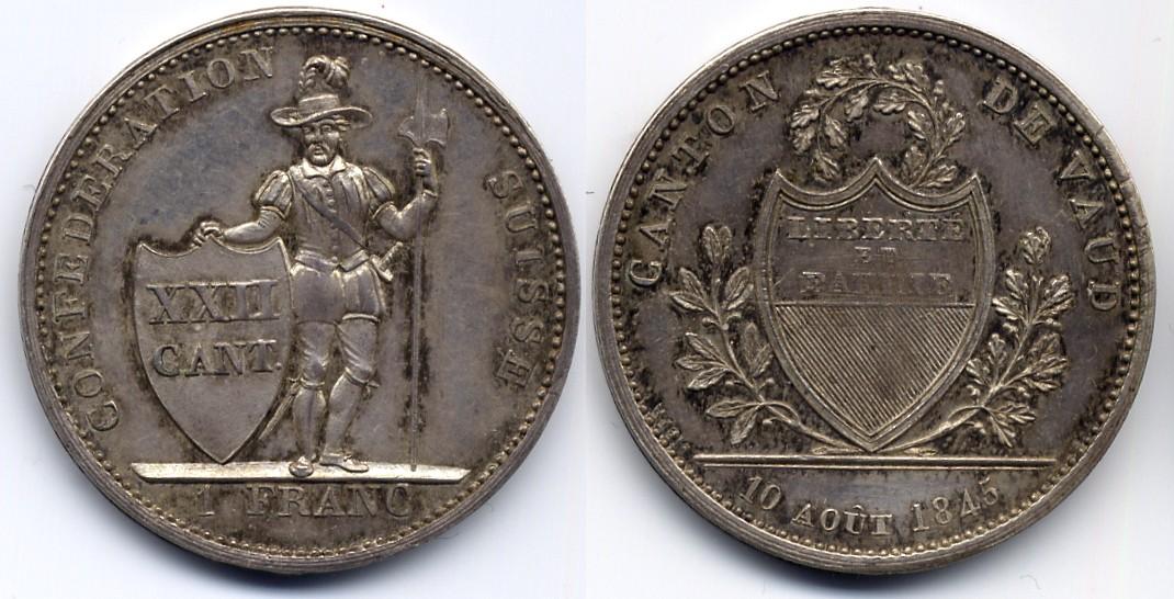 Foto Switzerland / Schweiz 1 Franc 1845