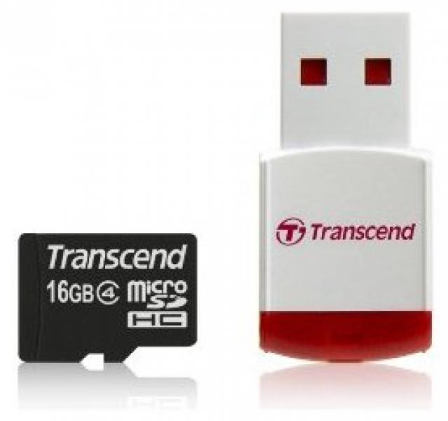Foto Transcend MicroSDHC 16GB Class 4 + P3 Card Lector