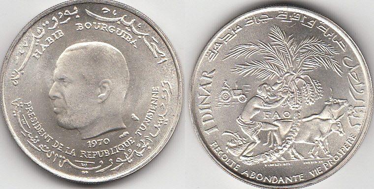 Foto Tunesien 1 Coins 1970