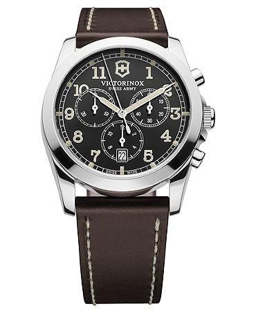 Foto Victorinox Swiss Army Mens Chronograph Stainless Watch - Brown Leather Strap - Black Dial - 241567