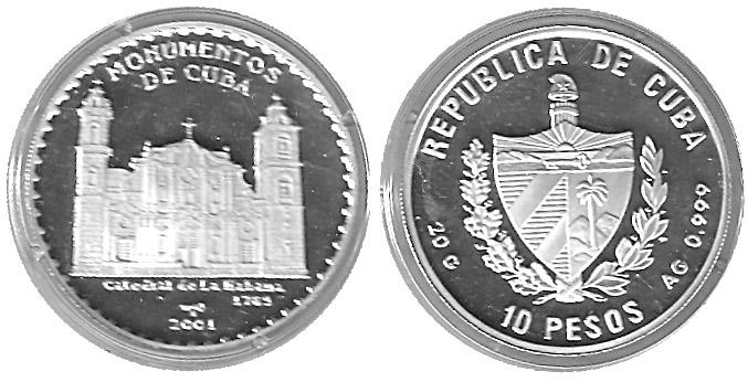 Foto 10 pesos Monumentos de Cuba.La catedral de la Habana.2001 foto 612920