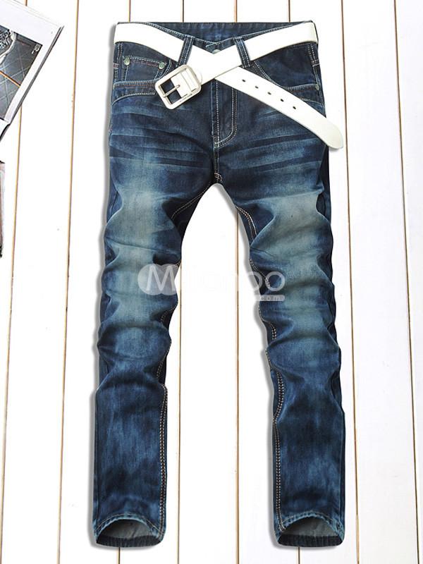 Foto Agobiados por puro algodón Deep Blue Jeans recto masculino foto 600082