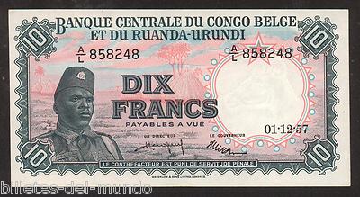 Foto Belgian Congo 10 Francs 1957 Pick 30b Sc Unc foto 729231