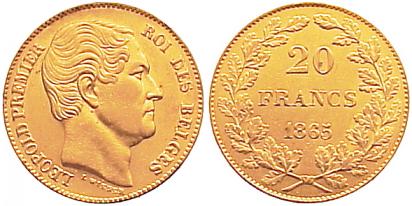 Foto Belgien, Königreich 20 Francs Gold 1865 foto 262860