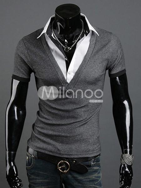 Foto Camiseta de cuello v algodón mezcla los hombres de gris foto 693083