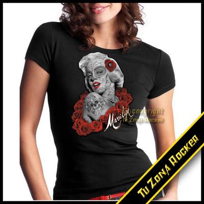 Foto Camisetas Mujer Tattoo Marilyn Biker Custom Chopper T-shirts Woman Pin Up Gothic foto 875227
