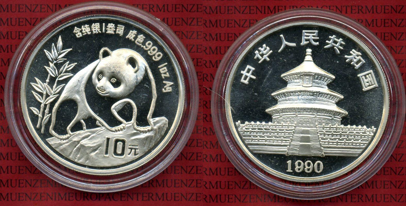 Foto China Volksrepublik Prc 10 Yuan Panda Silber 1 Unze 1990 foto 85975
