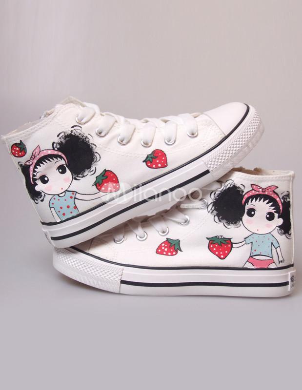 Foto Encaje de caricatura linda chica lienzo blanco hasta zapatos de media pintada foto 93675