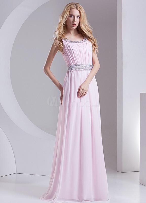 Foto Encantador vestido de noche de gasa rosa rebordear joya cuello femenino foto 593467