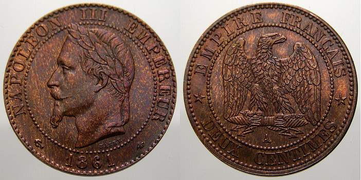 Foto Frankreich 2 Centimes (Bronze) 1861 A foto 655914