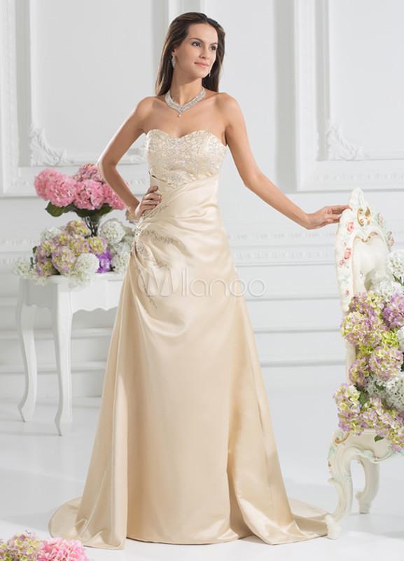 Foto Hermosa tafetán vestido de Champagne bordado vestido cuello tribunal tren vestido de fiesta foto 577716