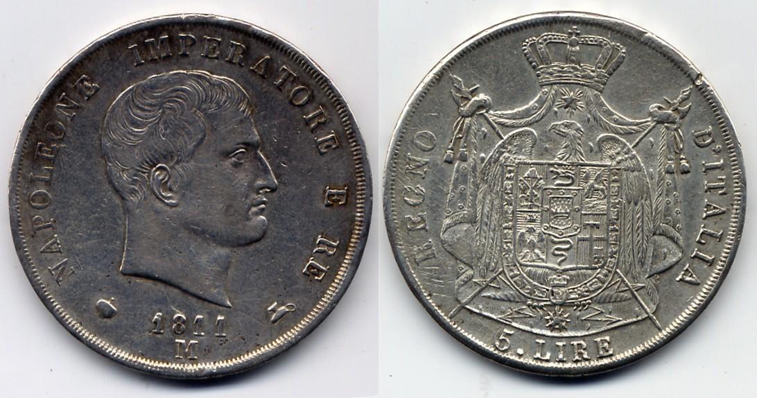 Foto Italien Kingdom of Napoleon 5 Francs 1811 M foto 250060