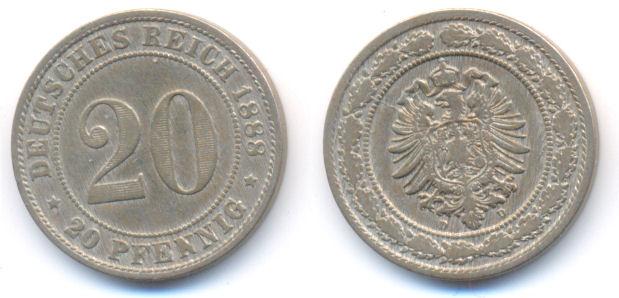 Foto Kaiserreich: Kleinmünzen 20 Pfennig 1888 D foto 178889
