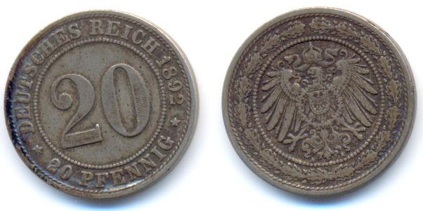 Foto Kaiserreich: Kleinmünzen 20 Pfennig 1892 A foto 178899
