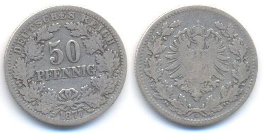 Foto Kaiserreich: Kleinmünzen 50 Pfennig 1877 G foto 178898